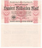 (1) BANCNOTA GERMANIA - CAILE FERATE FRANKFURT - 100 MILLIARDEN MARK 1923 - AUNC