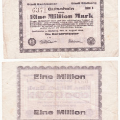 (1) BANCNOTA GERMANIA - ESCHWEILER SI STOLBERG - 1 MILLION MARK 1923 - MAI RARA