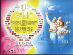 1985 Romania,LP 1126-10 ani CSCE,Helsinki 1975,colita nedantelata -MNH foto