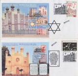 Set 4 plicuri FDC colite Judaica sinagogi cu supratiparul rarisim Londra 2016