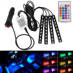 Lumini led auto interior multicolor cu telecomanda foto