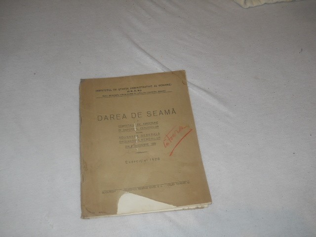 Darea de seama a Consilului de Directiune - decembrie 1928- ISAR+ bonus