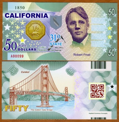 !!! SUA = FANTASY NOTE = CALIFORNIA - 2017 - UNC / AL 31 - LEA STAT / POLIMER foto