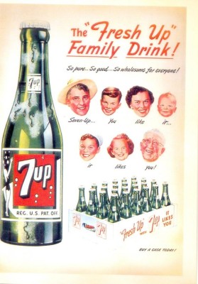 CP Z05- REPRINT -,,7up&amp;quot; THE ,,FRESH UP&amp;quot; FAMILY DRINK !- RECLAMA SUC -necirculata foto