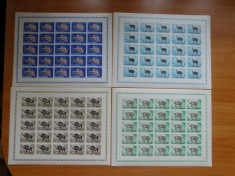 ROMANIA 1956 Vanatoarea serie nedantelata 12 timbre in colite de 25 MNH foto