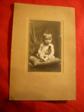 Fotografie - Copil pe perne ,sfarsit sec.XIX ,cu vigneta fotografului pe spate
