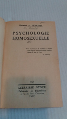 Psychologie Homosexuelle - A. Hesnard, 1929 foto