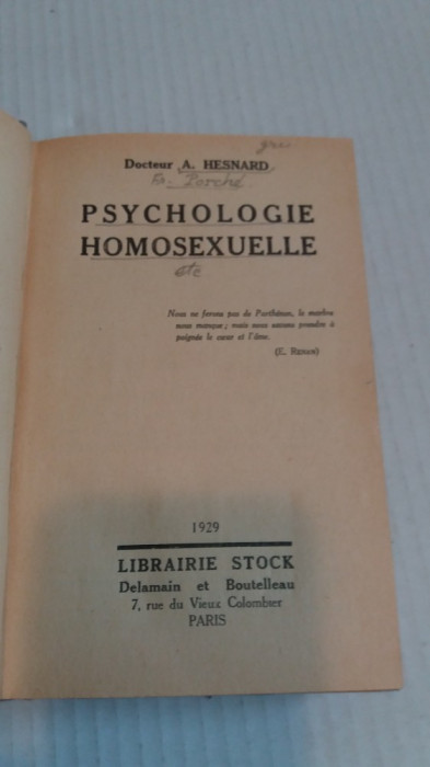 Psychologie Homosexuelle - A. Hesnard, 1929