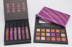 Set machiaj Huda Beauty: trusa fard + set rujuri rezistente mate foto