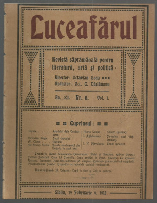 Revista LUCEAFARUL - literatura,arta si politica, dir.O.Goga, nr.8/1912,Sibiu foto