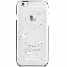 Husa Protectie Spate Comma Crystal Flor Argintiu pentru iPhone 6 (cu cristale si rama electroplacata) foto
