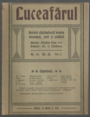 Revista LUCEAFARUL - literatura,arta si politica, dir.O.Goga,nr.20/1912,Sibiu foto