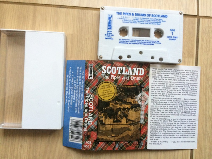 scotland pipes and drums caseta audio muzica traditionala scotia lismor 1987 vg+