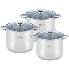 Set 3 oale inox cu capac sticla, rainstahl, 7.4 l, 9.1 l, 11.3 l foto