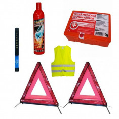 Oferta kit siguranta, stingator, triunghiuri reflectorizante , trusa medicala si cadou vesta si lanterna auto foto