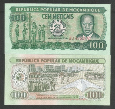 MOZAMBIC / MOZAMBIQUE 100 METICAIS 1983 UNC [1] P-130a.2 , necirculata foto