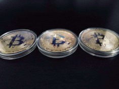 Moneda Fizica Bitcoin - Placata cu aur 24k .999 Fine Gold pentru Colectie foto
