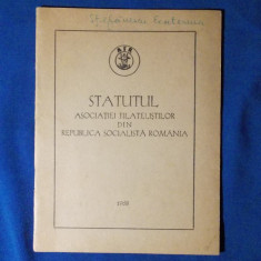 STATUTUL ASOCIATIEI FILATELISTILOR DIN REPUBLICA SOCIALISTA ROMANIA * 1968