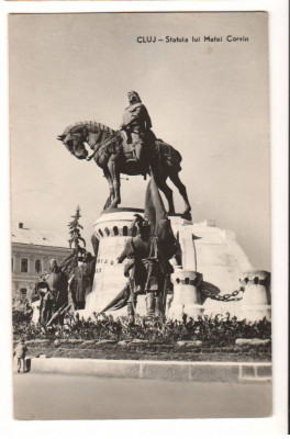 CPI (B9360) CARTE POSTALA - CLUJ. STATUIA LUI MATEI CORVIN, RPR, 1963 foto