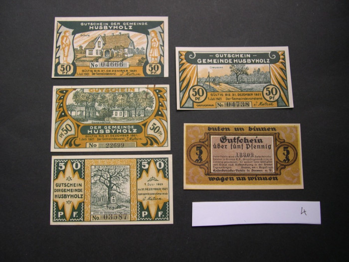 Lot 5 bucati notgeld, gutschein HUSBYHOLZ si BREMEN diferite Germania #4