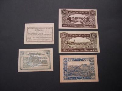 Lot 5 buc. notgeld, gutschein, kassenschein St. GEORGEN i. A. si WIEN Austria foto