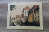 Bruges-Pont/ acuarela si penita, tus, datat 1945, Peisaje, Realism