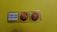 monede Romania de 1leu 1992 si1993 foto