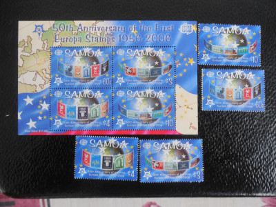 SAMOA-50 ANI EUROPA CEPT-TIMBU PE TIMBRU-SET SERIE COMPLETA,BLOC 4 KLB-NESTAMP foto