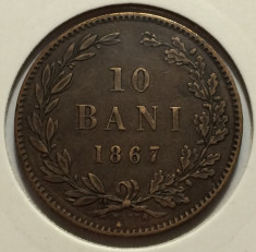 10 Bani 1867 Watt &amp;amp; Co, Bronz, Romania XF++ foto