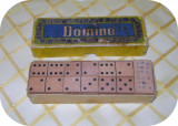 Joc Domino rom&acirc;nesc_28 piese din lemn_&icirc;n cutia originală_vintage