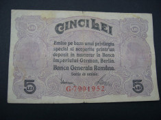 Romania 5 lei 1917 Banca Generala Romana (B.G.R , BGR ) G7991 foto