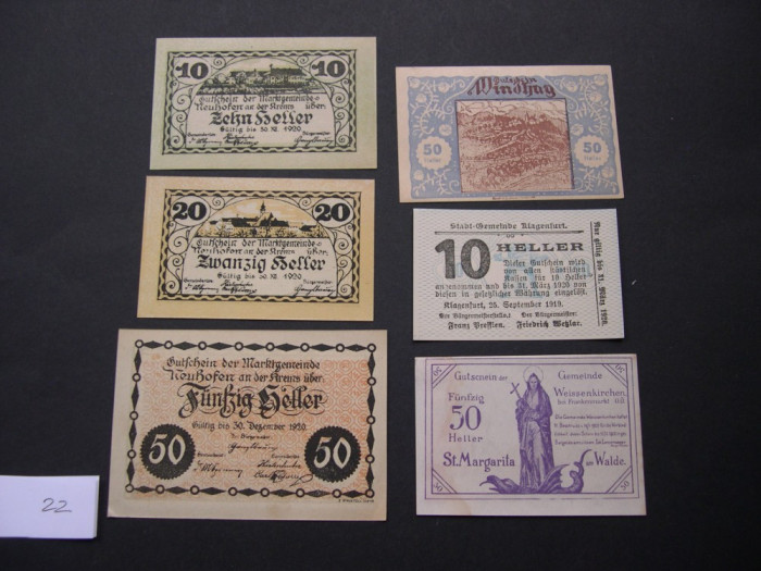 Lot 6 buc. notgeld, gutschein NEUHOFEN, WINDHAG, KLANGENFURT si WEISSENKIRCHEN