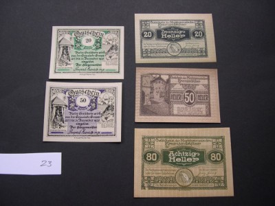 Lot 5 buc. notgeld, gutschein KREMSMUNSTER si GROSSARL diferite Austria foto