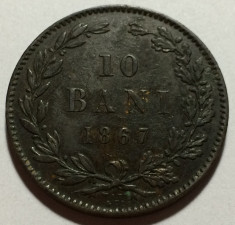 10 Bani 1867 Watt &amp;amp; Co, Bronz, Romania XF foto