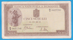 (1) BANCNOTA ROMANIA - 500 LEI 1941 (22 AUGUST 1941) - FILIGRAN BNR ORIZONTAL foto