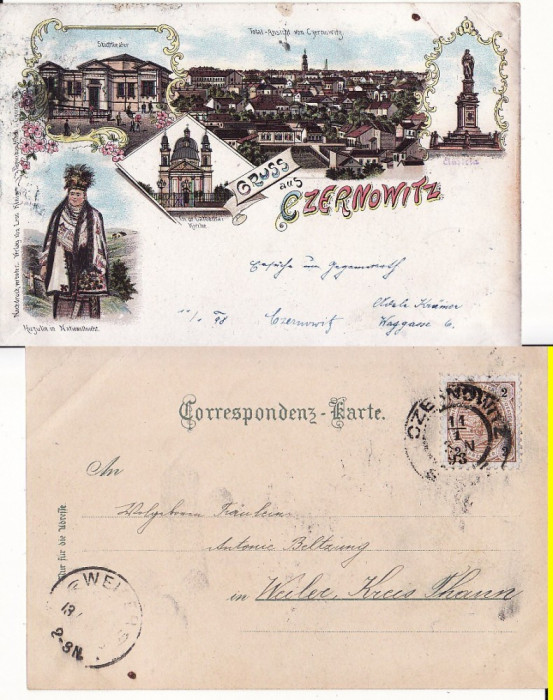 Cernauti , Bucovina - litografie 1898-editura Leon Konig