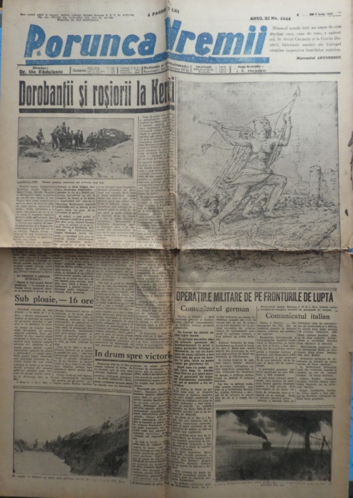 Ziarul nationalist Porunca Vremii , nr. 2244 / 1942 , Dorobantii si Rosiorii