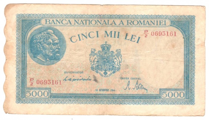 SV * Romania 5000 LEI 1944 , 10 octombrie * Regele Mihai I * WWII