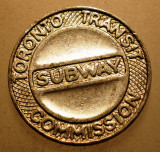 2.937 JETON CANADA TORONTO TRANSIT COMMISSION METROU SUBWAY ONE FARE 16mm