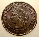 F.216 FRANTA CERES 1 CENTIME 1891 A XF, Europa, Bronz