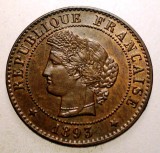 F.219 FRANTA CERES 1 CENTIME 1893 A XF/AUNC, Europa, Bronz