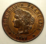 F.189 FRANTA CERES 1 CENTIME 1887 A XF/AUNC, Europa, Bronz