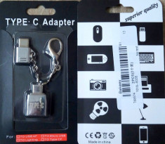 Adaptor Micro USB la Type C + 1 x Type C la USB Adapter, De Luxe metalic breloc foto