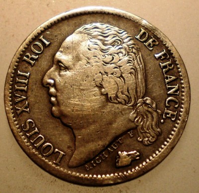 F.348 FRANTA LOUIS XVIII 1/2 FRANC 1820 A ARGINT 2,5g RARA 43000ex. foto