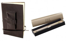 Cadou Parker &amp;amp; Black Leather Notebook piele naturala foto