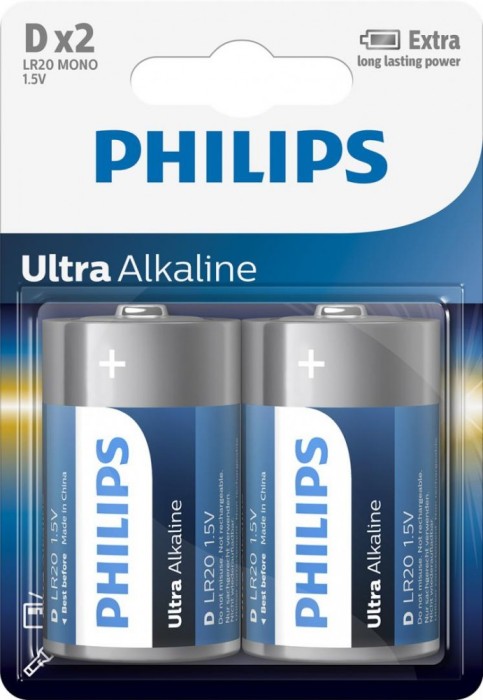 Baterii Philips Ultra Alkaline D 2 buc foto mare Baterii Philips Ultra Alkaline D 2 buc foto mare