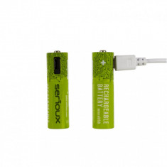 Acumulatori Serioux, set 2 buc AAA, capacitate 450mAh, incarcare prin port MicroUSB integrat, cablu foto