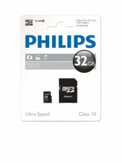 Micro Secure Digital Card Philips, 32GB, clasa 10, SDHC, adaptor sd foto