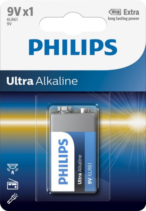 Baterie Philips Ultra Alkaline 9V, 1 buc foto mare Baterie Philips Ultra Alkaline 9V, 1 buc foto mare
