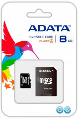 Micro Secure Digital Card ADATA 8Gb,AUSDH8GCL4-RA1 ,Clasa 4, cu adaptor SD foto
